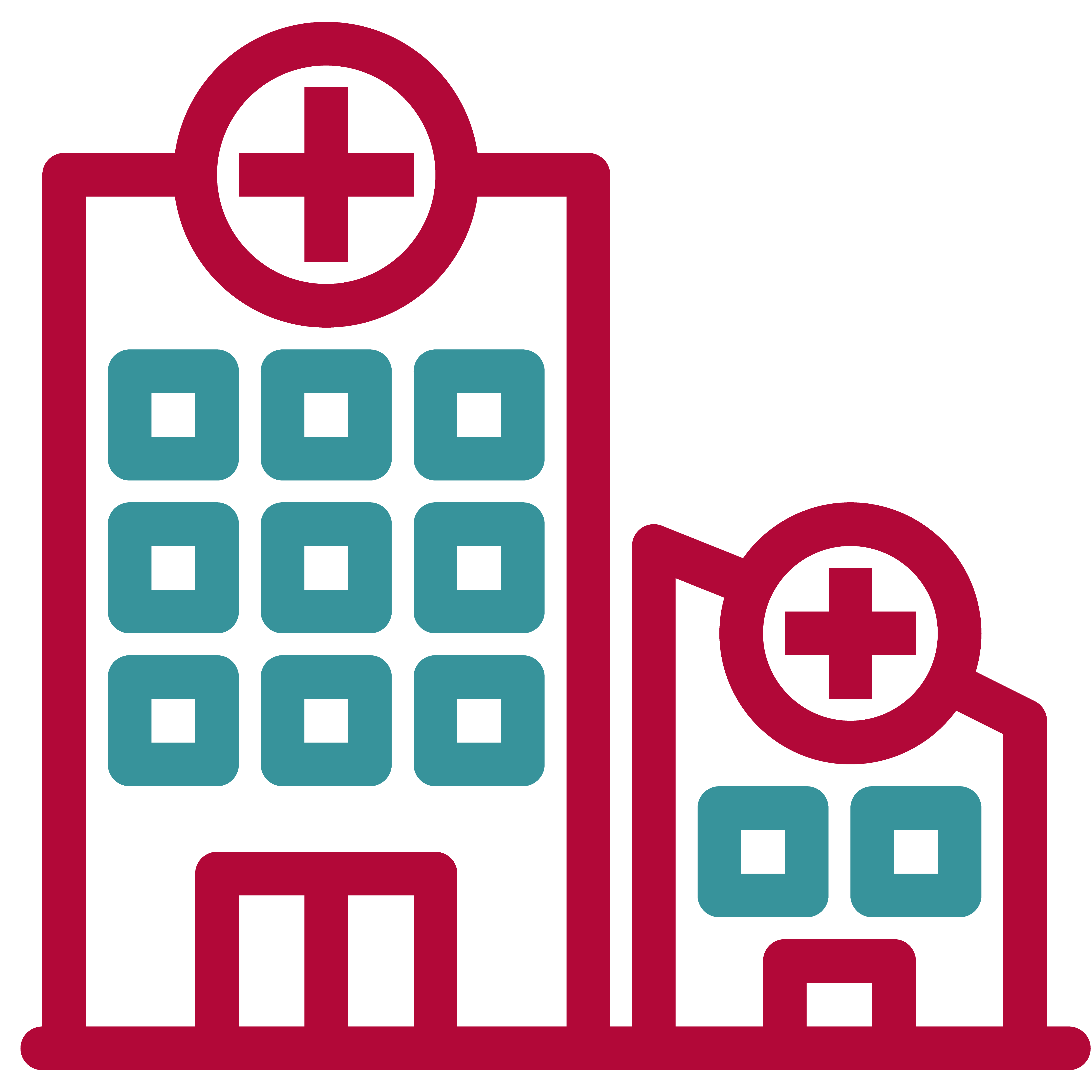 illustration of two medical offices: one large, one small, next to each other